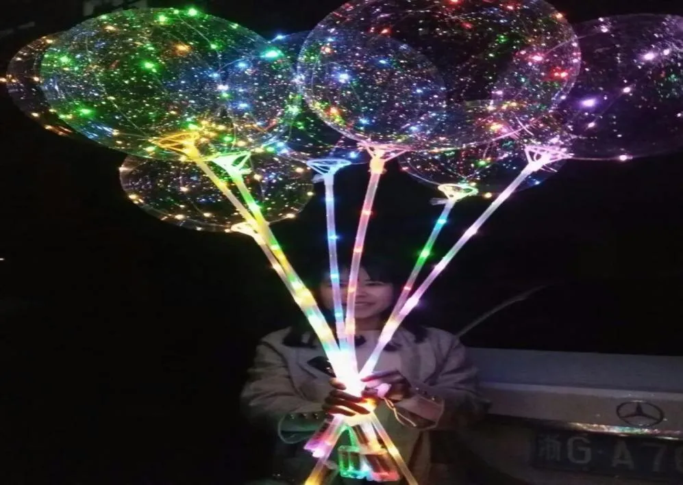 100st LED Light Bobo Balloon Party Decoration med 315 tums Stick 3M String Christmas Halloween Birthday Decor Balloons9077108