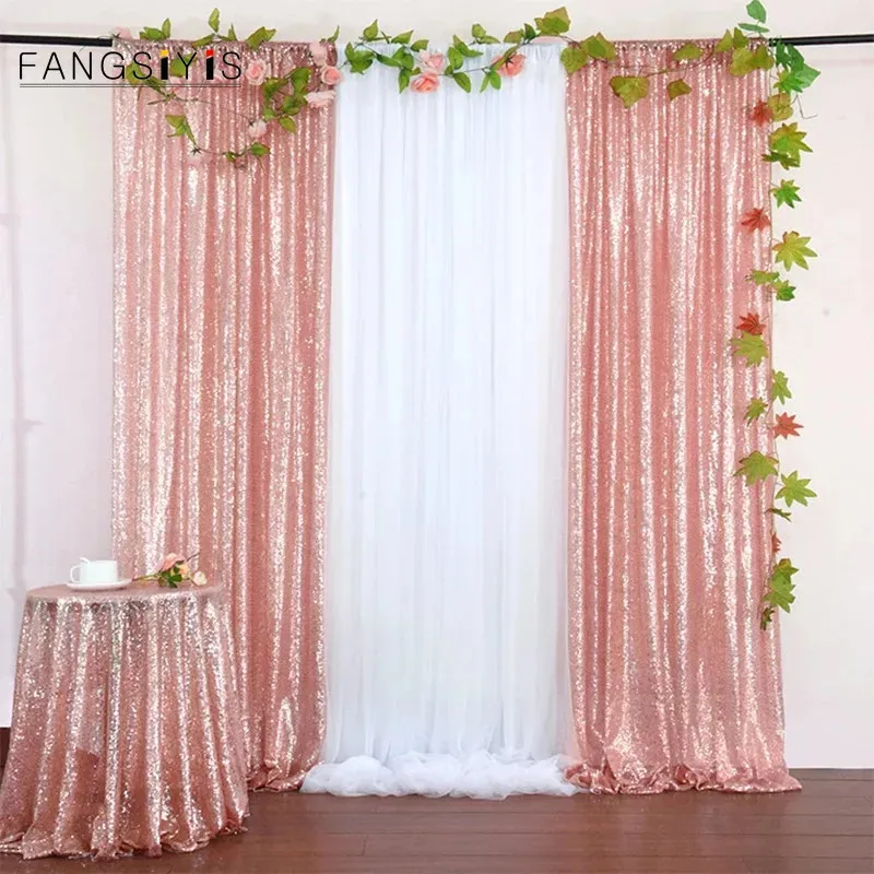 Curtain 2PCS 2x8ft Fabric sequin Background curtain Po booth Backdrop Wedding Curtain ForChristmas/party Decor Pography background 231213