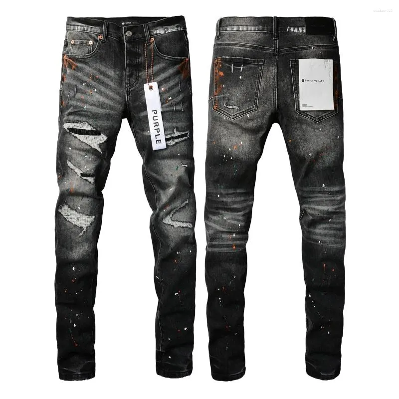 Jeans pour hommes Marque de luxe Purple Man Black High Street Paint Graffiti Motif Endommagé Ripped Skinny Pantalon Denim Pantalon Personnalisation manuelle Designer Comfortale