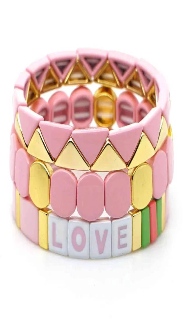 Shinus pulseira de letras de amor para mulheres pulseiras de azulejo esmaltado na mão presente boho bangle 2020 stretch pulseras joias inteiras lj2008197017