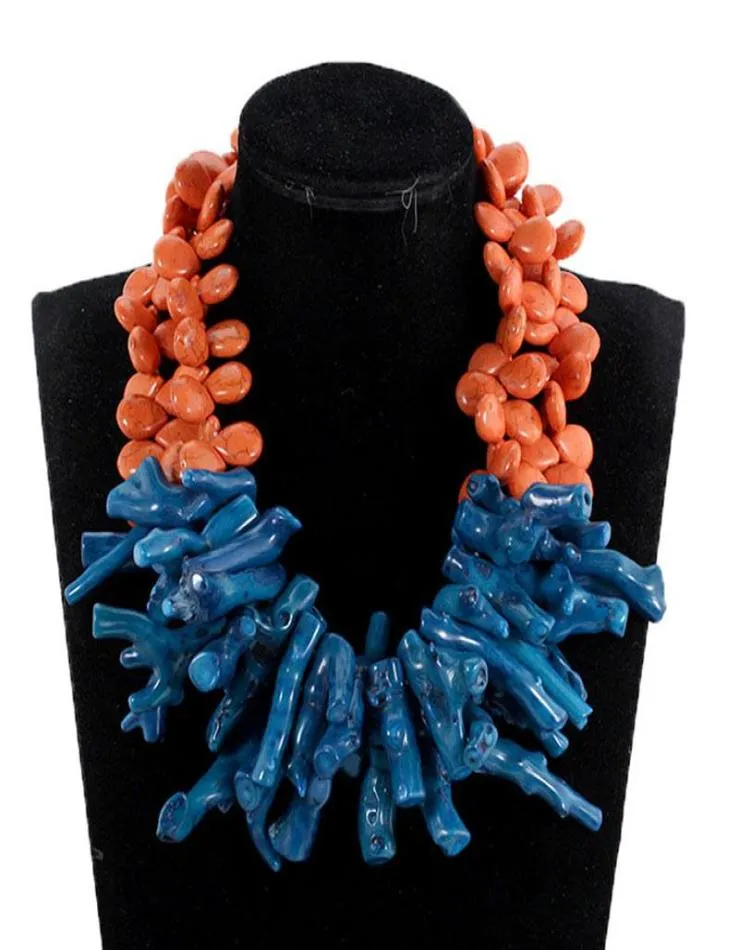 Wunderschöne orange und blaugrüne blaue barocke Korallenhalskette, modische afrikanische Hochzeitsperlen, Party-Halskette, Brautschmuck 2020 CNR0377040344