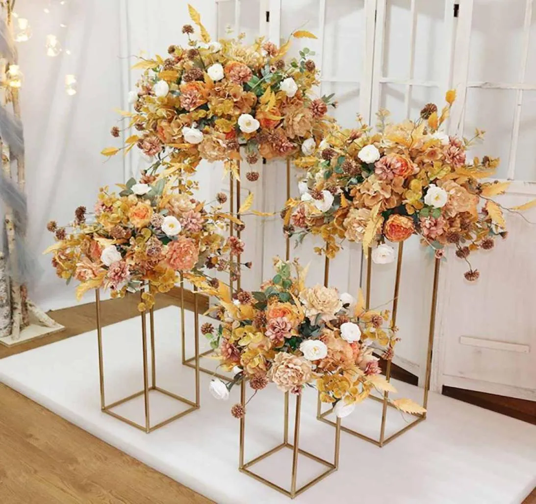 Party Decoration 4pcs Wedding Centerpiece Gold-Plated Geometric Flower Stand Home Shiny Metal Iron Rec Square Frame Backdrop7033302