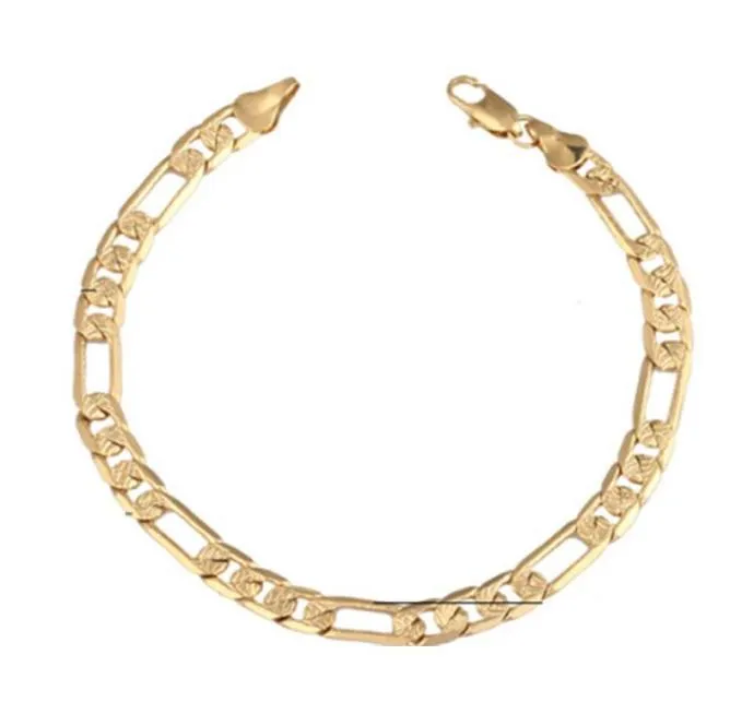 8mm Hollow Wide Bracelet For Women Gold Color Unique Vintage Link Figaro Chain Jewelry5052001