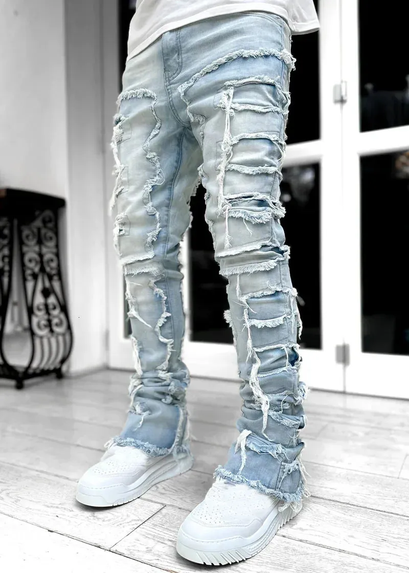 50% OFF 以上 - レディース福袋 Mens Stacked Elastic Waist Straight Fit Patchworks Denim Clothing