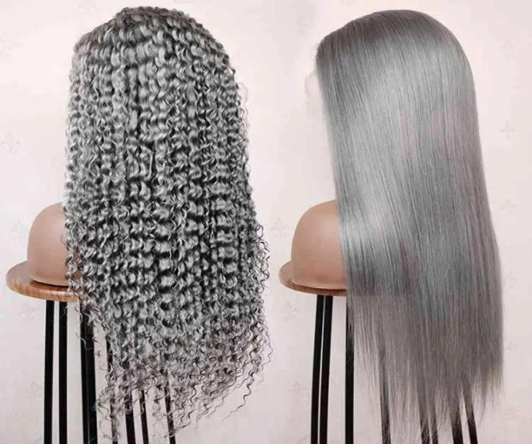 Jungfrau Brasilianisch farbige Perücken transparente HD Spitzen vordere graue Perücken Deep Wave Grey Human Hair Frontal Spitzenperücken für schwarze Frauen204702724909