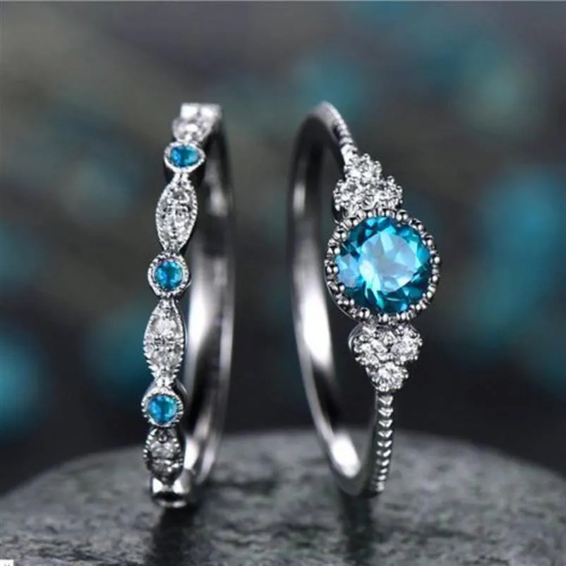 Braut Kubikzircon Silber Ring 2 Stück Trendy Kreative Ringe Sets Für Frauen, Verlobung, Hochzeit Band Jewelry205d