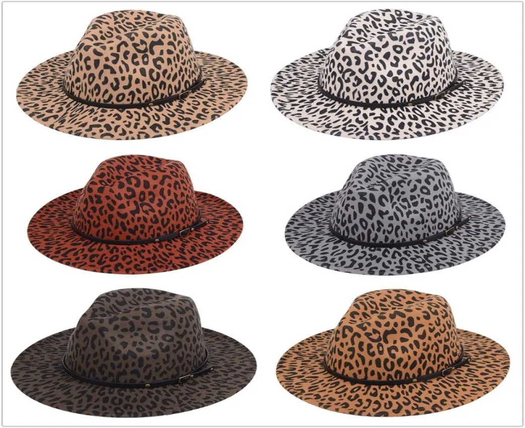 NIEUW Luipaardprint Jazzhoed Mode vilten hoge hoed heren dames platte rand brede rand hoed paar hoeden Panama Caps 6 kleuren8222588