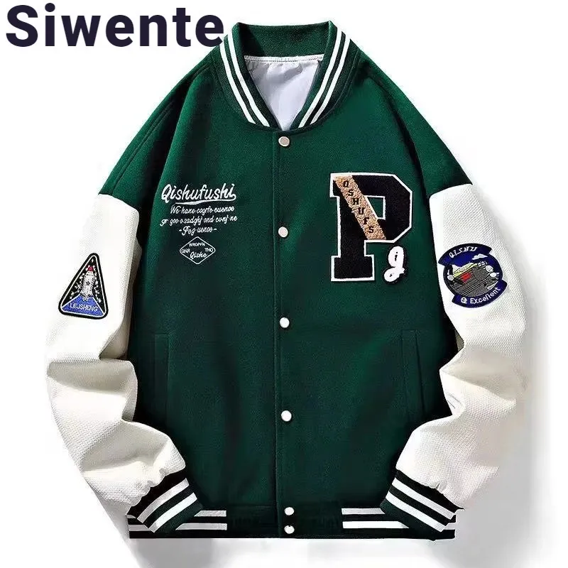 Herrenjacken 2024 Farblich passende gestreifte Stehkragenjacke Buchstabe P Trendiger Baseballmantel Retro-Armband personalisiert für Männer 231214