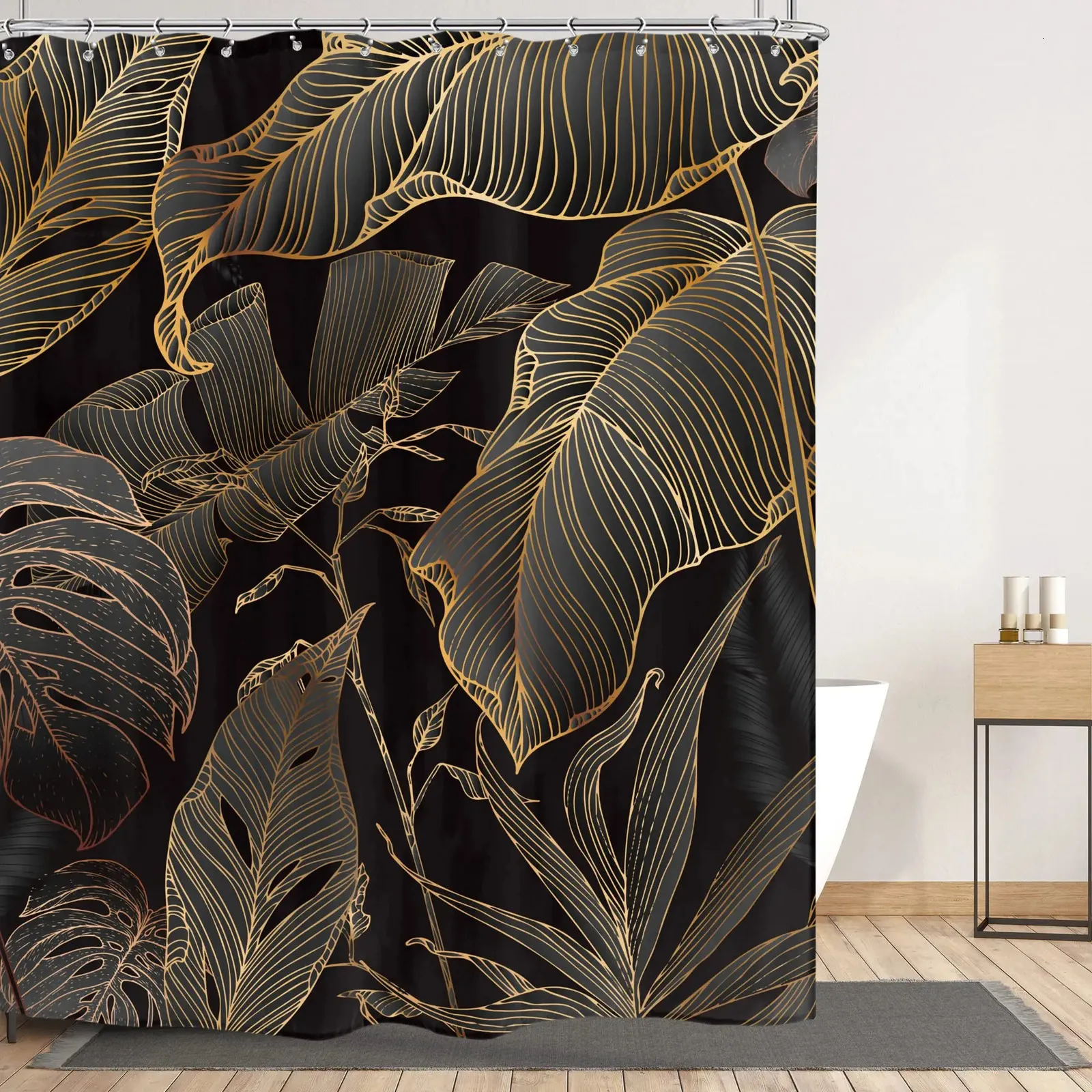 Bovlleetd 180x180cm Retro Floreale Tenda da Doccia Astratto Acquerello Fiore Tenda da Bagno Metà Secolo Paese Pianta Tende da Doccia Impermeabile Tenda da Vasca da Bagno con Gancio