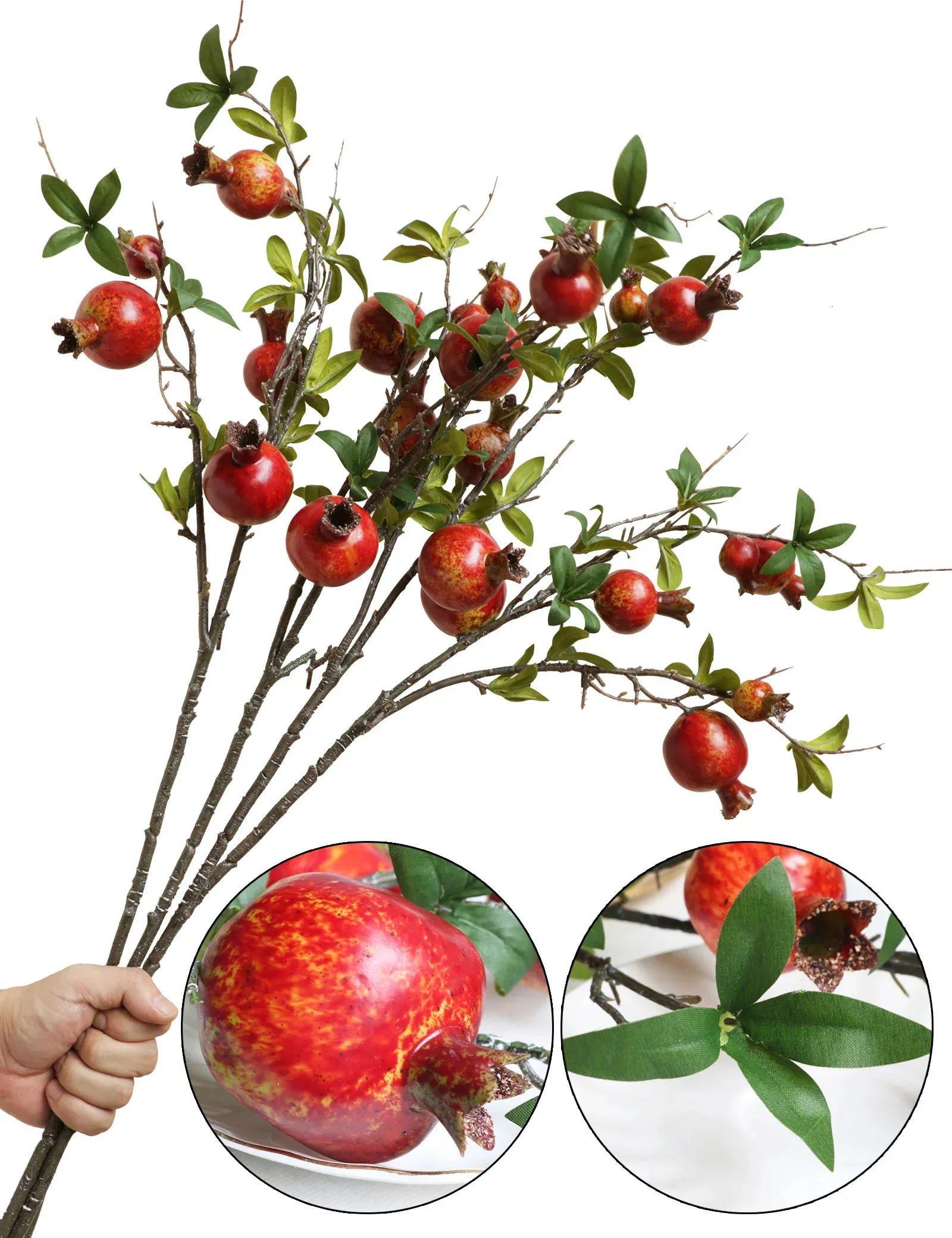 장식용 꽃 화환 붉은 키 큰 가을 석류 꽃 꽃 Christma의 이브 장식 고급 홈 꽃병 데스코 231214를위한 인공 가짜 과일 가지 줄기