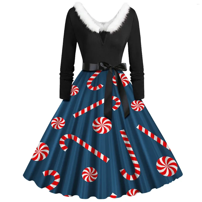 Casual Jurken Dames Vintage Jurk Harige V-hals Warm Slanke Lange Mouw Kerst Jaren 1950 Rok Huisvrouw Avondfeest Prom Sexy