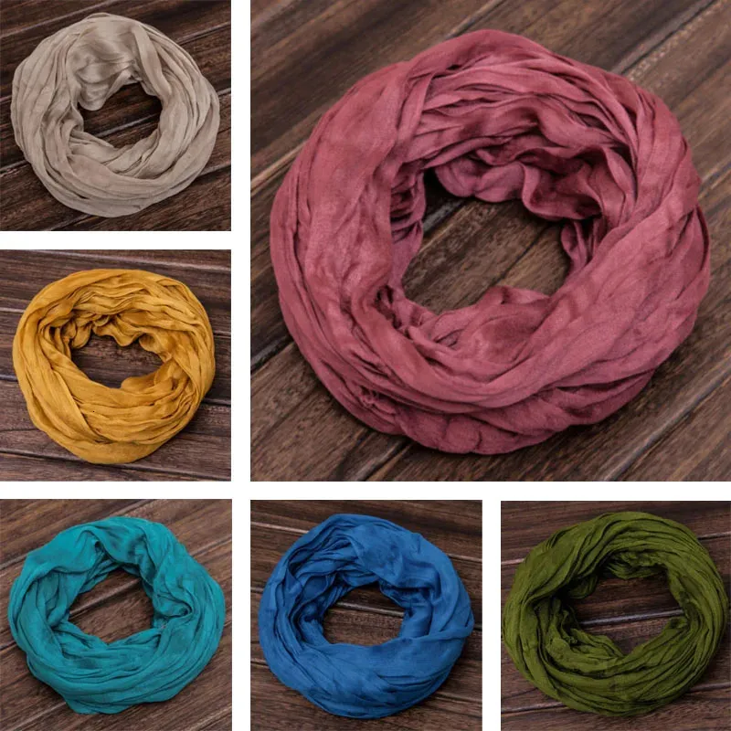 Lenços cor sólida lenço de laço liso para mulheres inverno pescoço quente seda algodão snood feminino moda infinito cachecóis círculo anel bufandas 231214