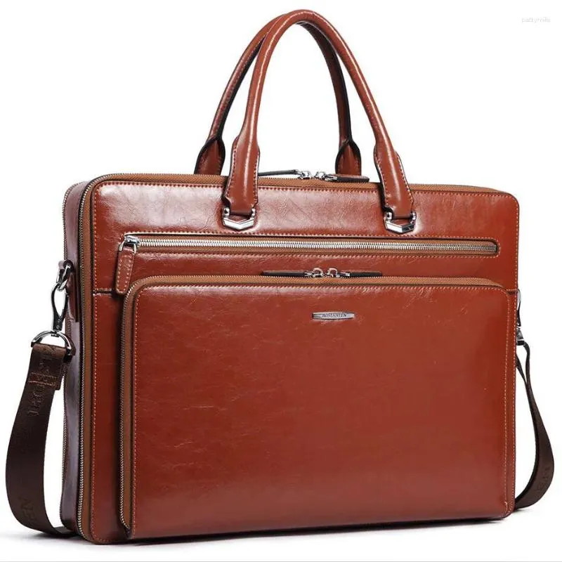 Porte-documents hommes et femmes sac en cuir véritable porte-documents 15.6 "ordinateur portable affaires Vintage mince sacs de messager sacs à main marron