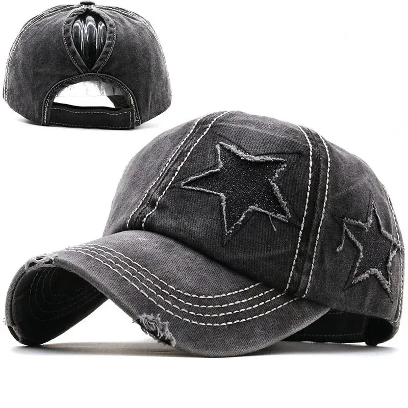 Бейсбольные кепки из 100% потертого денима со звездой и отверстием, шапки, осенне-летняя рыбацкая шапка для мужчин и женщин, шляпы-каскеты Gorras 231213