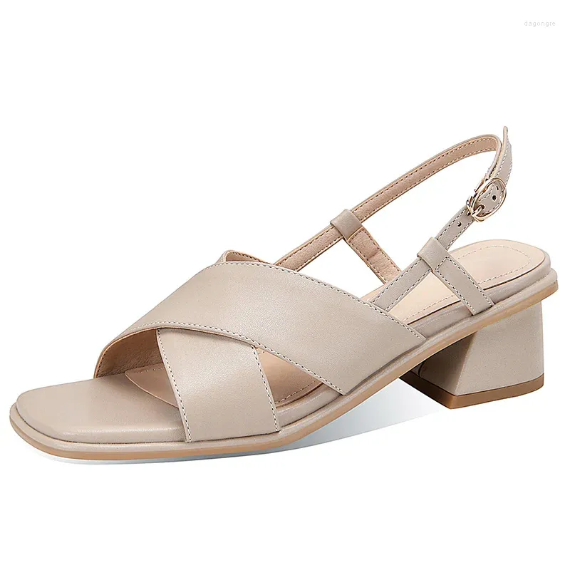 Sandalen Sommer Damen Leder Offene Spitze Blockabsätze Gladiator Flip Flops Weiblich Lässig Beige Party Hochzeit Schuhe Dame Große Größe