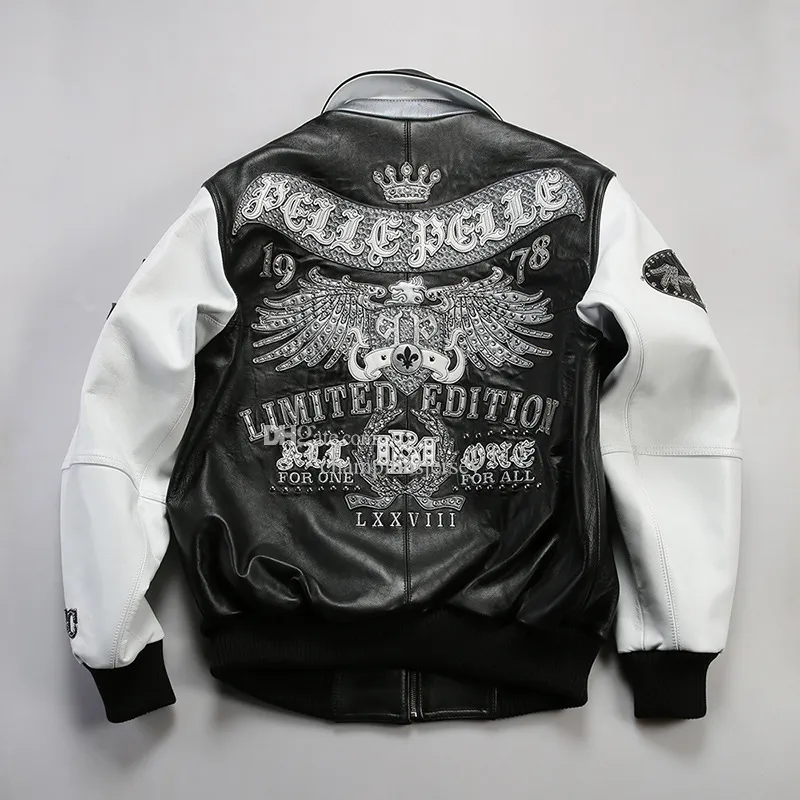 PELLE Diamond Encrusted Eagle Wide Sheep Leather Bomber