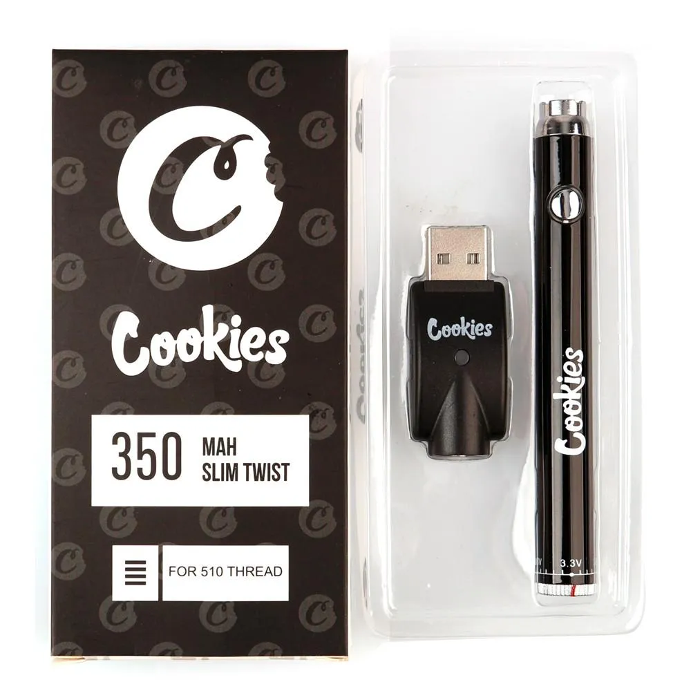 Cookies Slim Twist Battery 3.3V-4,8V Justerbar spänning 350mAh USB-laddare laddningsbar förvärmning 510 tråd