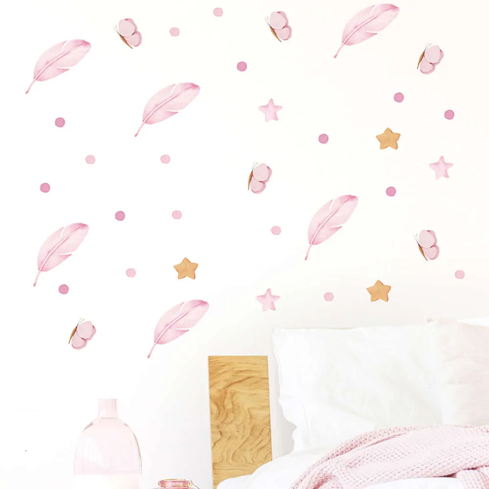 3 листы/установка акварели мягкие розовые перья на стены наклейки с бабочками звезды
