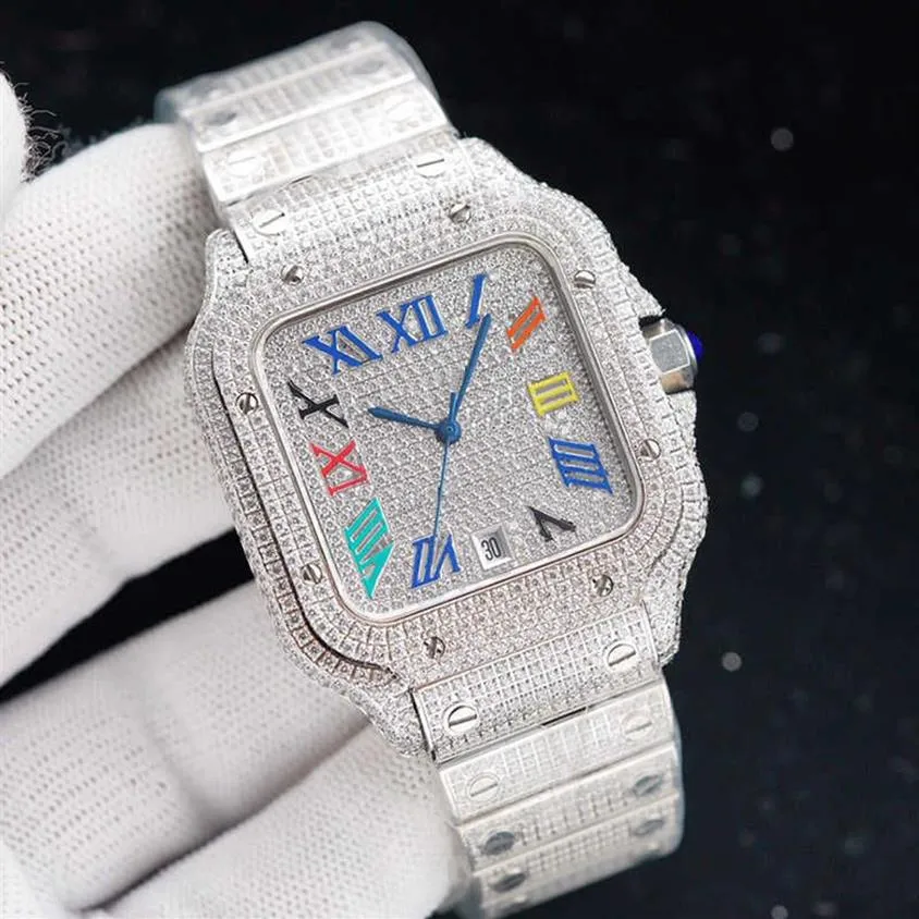 Zegarek na rękę Diamondswatch Diamenty męskie zegarek mechaniczny 40 mm ze stalową bransoletką z diamentów VVS1 GIA ROBATWATC292F