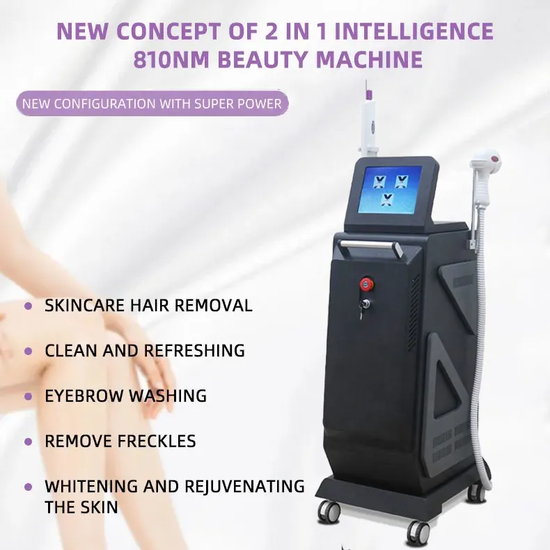 2024 New Designed 810nm Diode Laser Fast Hair Remove Growth Inhibiting Nd Yag Laser 2 in 1 Tattoo Remove Anti-pigmentation Salon