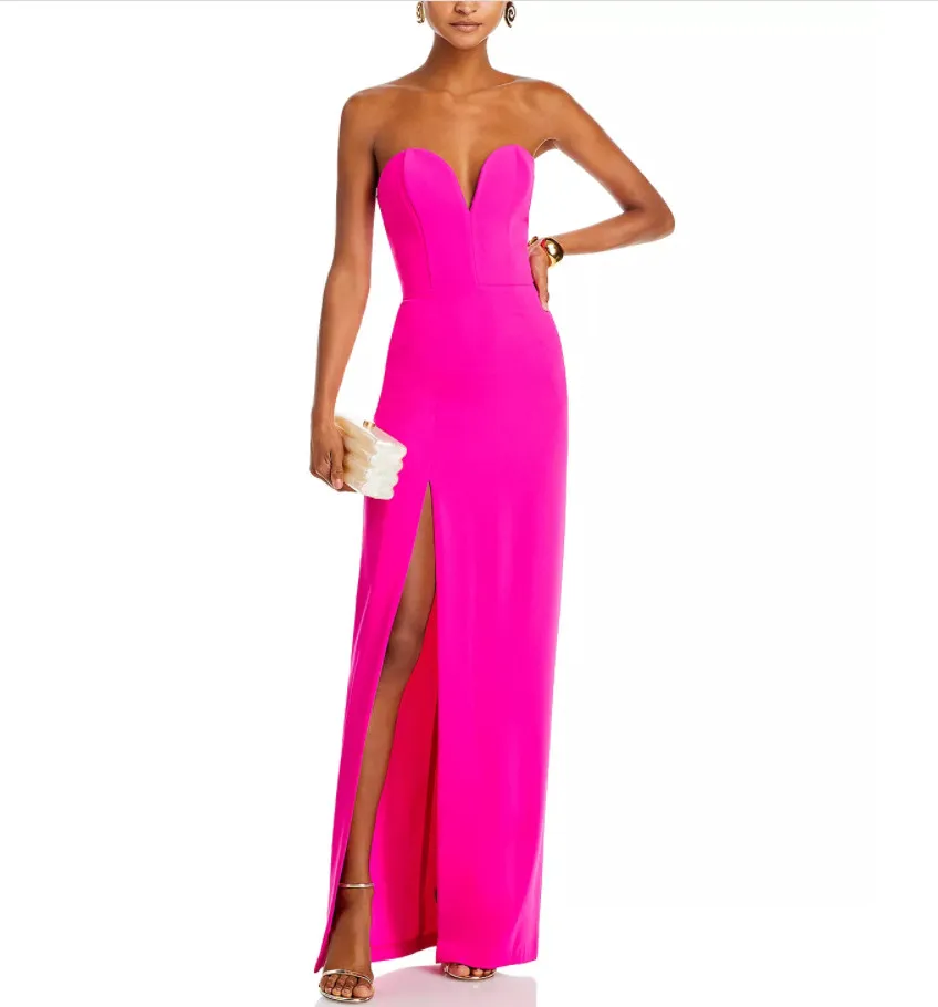 Edel long Crepe Pink Pink Sweetheart Prom Kleider mit Schlitzscheide ärmellose bodenlange Partykleid Maxi formelle Abendkleider für Frauen