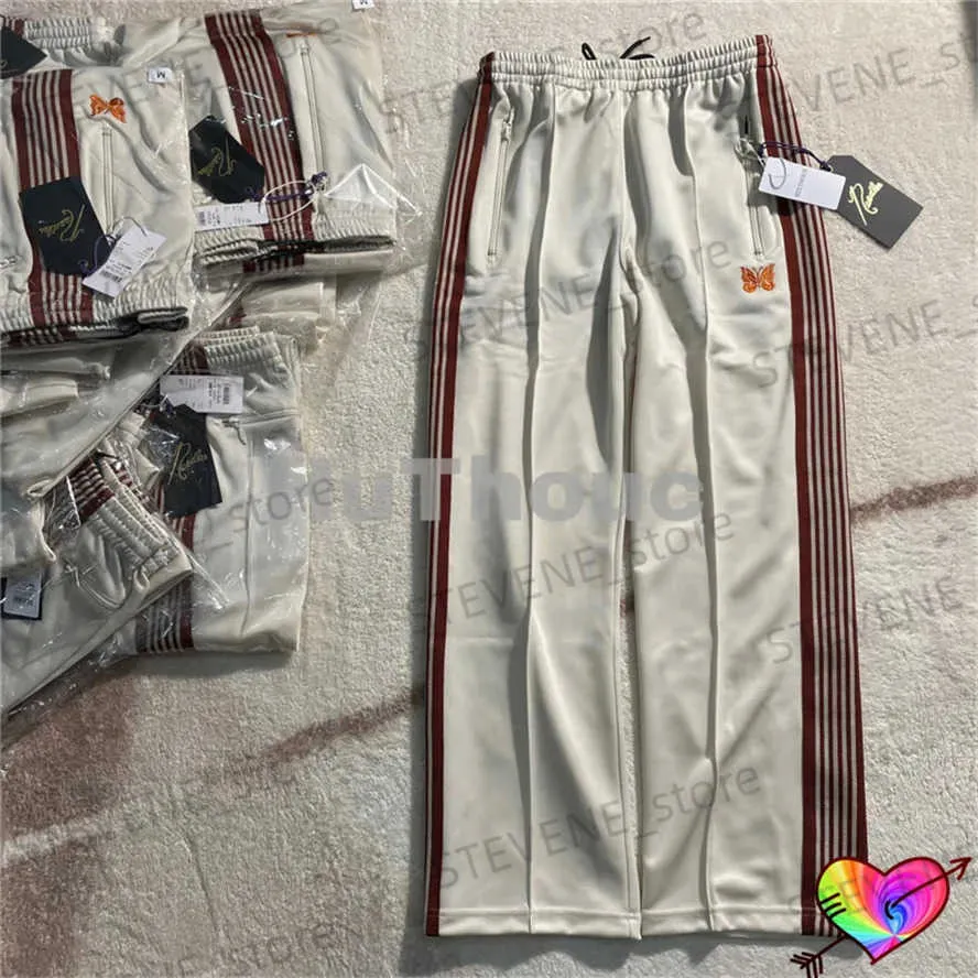 Männer Hosen 2022 Braun Streifen Nadeln Hosen Männer Frauen Orange Schmetterling 1 1 Nadeln Track Hosen High Street AWGE gerade Hosen T231214