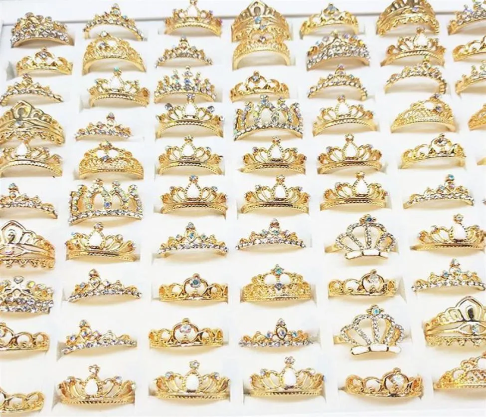 Ensemble de 25 pièces par Lot plaqué or et argent pour femmes, couronne avec strass, bijoux à la mode, styles mixtes, tout nouveau, anneau de mariage275p7353091