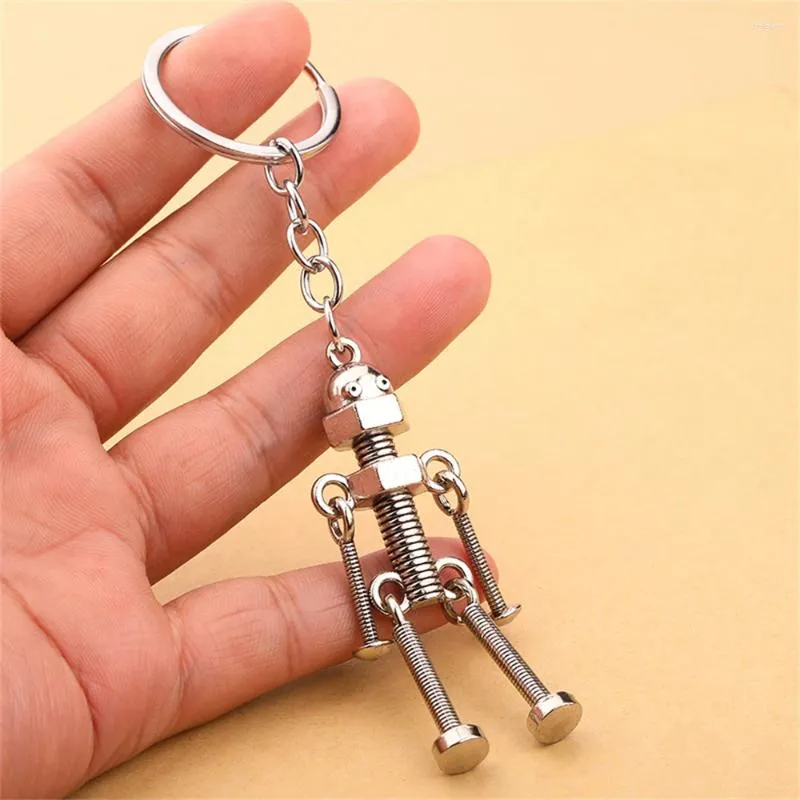 Chaveiros bonito engraçado robô chaveiro metal parafuso corpo chaveiro para homens casal saco pingente carro chave titular acessórios criativos diy presentes