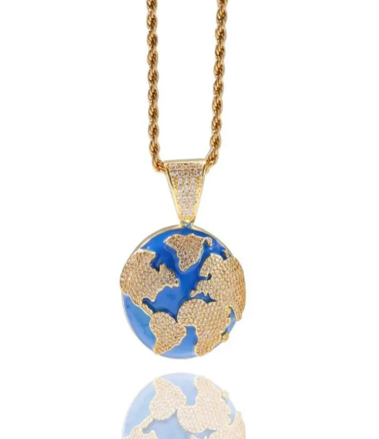 Chaînes Hip Hop Iced Out Gold Earth World Pendentif Collier Hommes Femmes Mode Carte Street Dance Bijoux Cadeau pour lui avec chaîne3283925