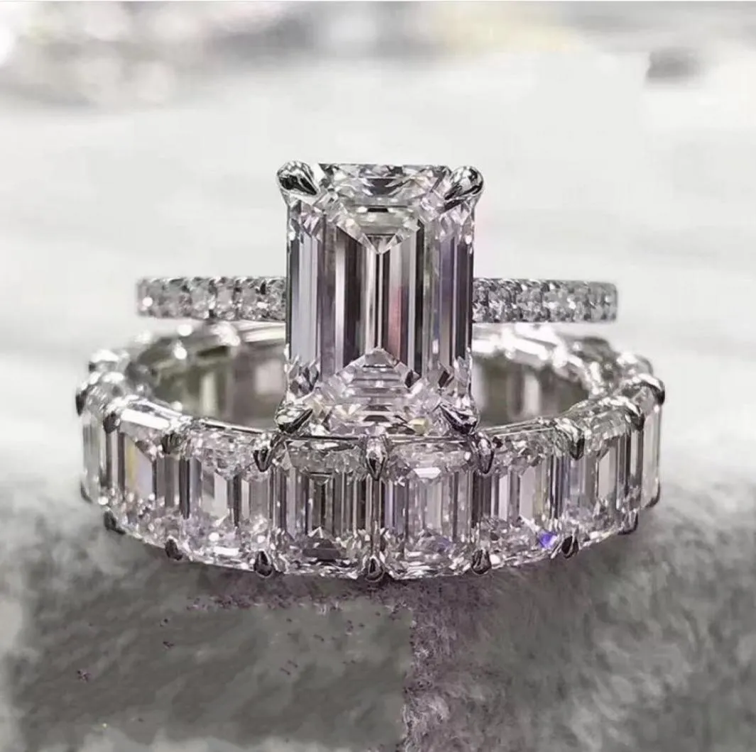 Luxury 100 925 Sterling Silver Created Emerald Cut Diamond Wedding Engagement Cocktail Women Moissanite Band Ring Fine Jewelry 209239471