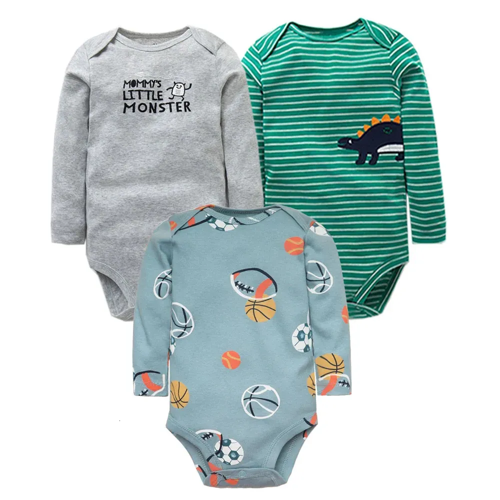 Macacões 3 pçs / lote bebê bodysuits outono qualidade superior menina menino roupas 100 algodão manga longa roupa interior infantil macacão 0 24m 231214