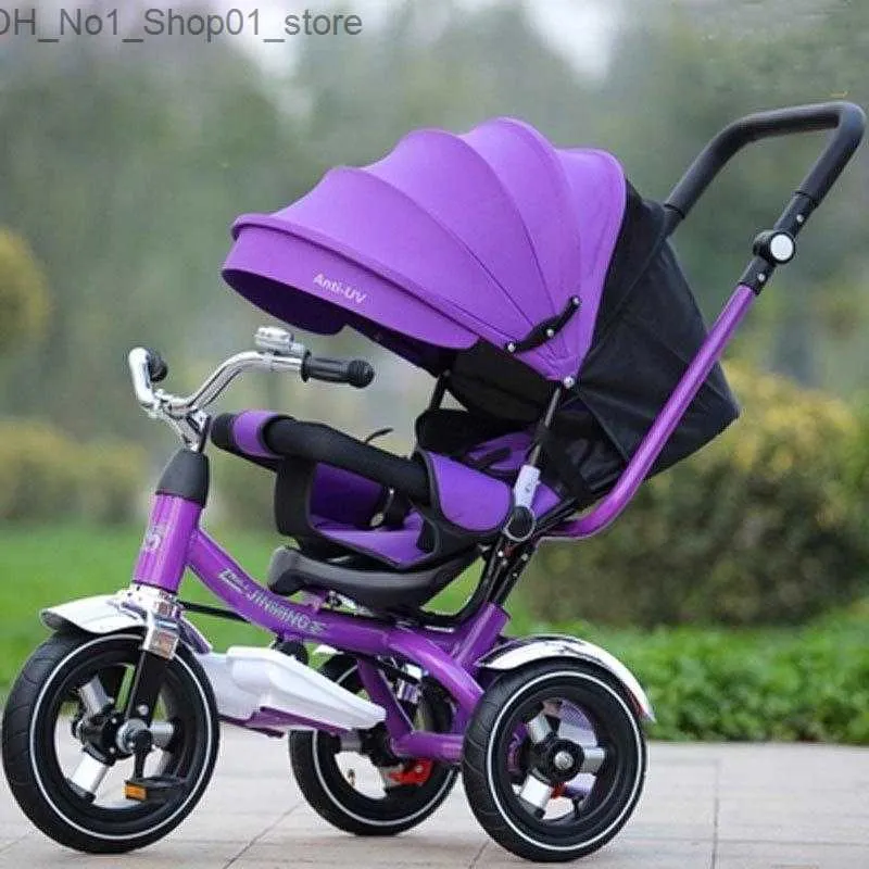 Carrinhos # Carrinhos # Bebê Triciclo Bicicleta 3 em 1 Flat Lying Carriage Stroller Trike Assento Giratório Ajustável Dobrável Criança Guarda-chuva Pram Q231215