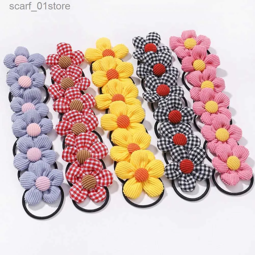 Headwear Hair Accessories 12Pcs/bag Girls Elastic Flower Hair Bands Sweet Hair Ties Children Ponytail Holder Rubber Band Headband Kids Hair AccessoriesL231214