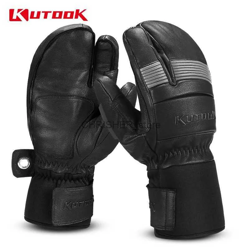 Skidhandskar Kutook Winter Ski Gloves Thermal Skiing Snowboard Gloves Mantens Leather Outdoor Snow Gloves For Skiing Protection AccessoriesL23118
