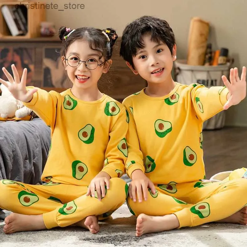 Pajamas Kids Pajamas Autumn Girls Boys Sleepwear Nightwear Banana Baby Clothes Animal Cartoon Pajama Sets Cotton Children's Pyjamas R231214