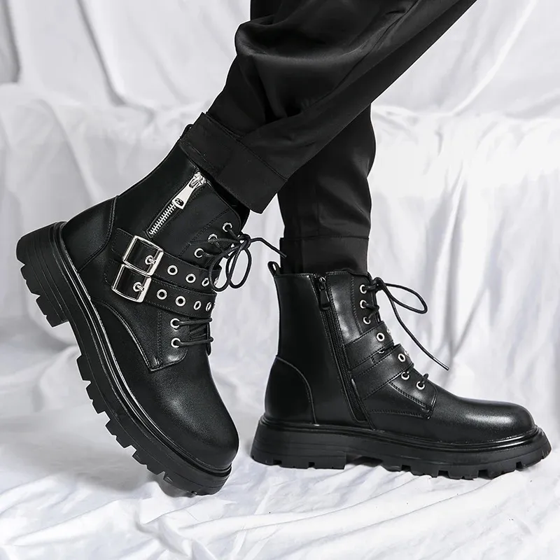 Botas de marca de luxo preto masculino chelsea botas gótico motociclista botas de couro casual ao ar livre botas de tornozelo para homem mo-51382 231214