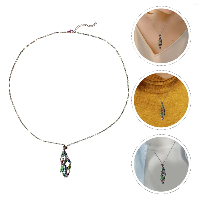 Colliers pendentifs porte-pierre de cristal collier cage en acier inoxydable