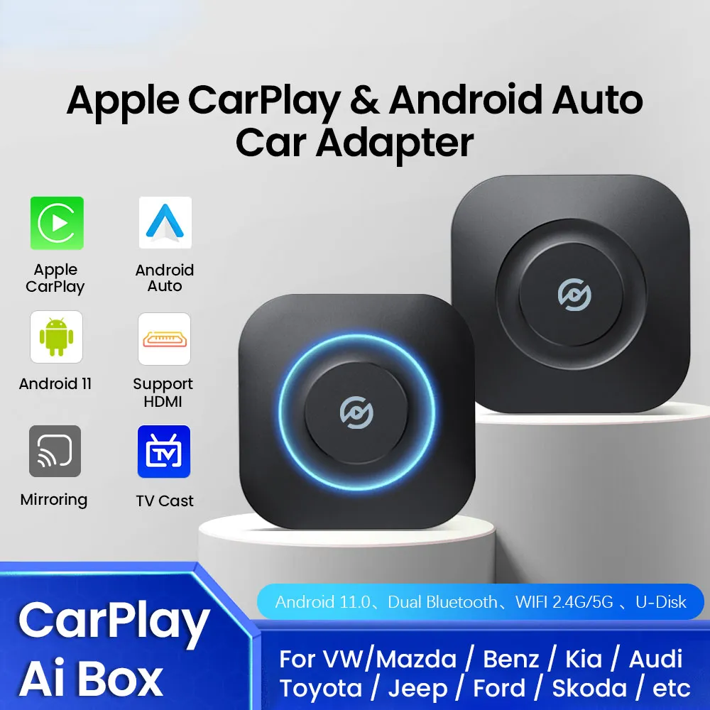 Adaptateur Carplay sans fil pour voiture, boîtier Ai, Android Auto, pour Toyota Mazda Volkswagen Peugeot Skoda KIA, boîtier TV Android 11