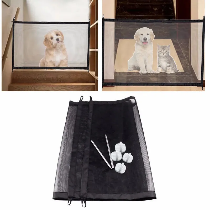 Cancello di sicurezza per cani Recinzione retrattile pieghevole per cancello di sicurezza per scale per cani e bambini Nero (dimensioni 70 110 cm