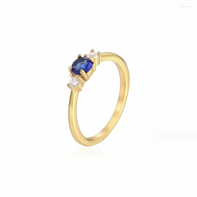 Bagues de cluster en acier inoxydable minimaliste pierre bleue bague de mariage femmes cristal mode bijoux cadeau taille 6-9