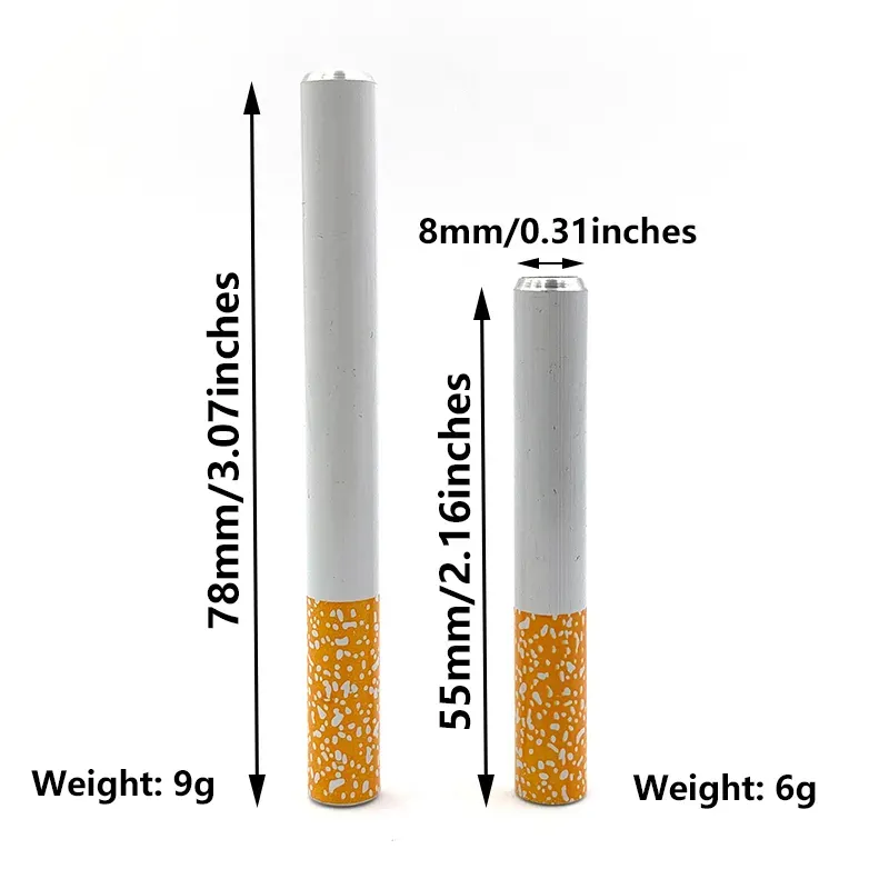Cigarette Shape One Hitter Bat Metal Dugout Aluminum Alloy Smoking Pipes /Box 78mm 55mm Length Tobacco Pipes Snuff Snorter
