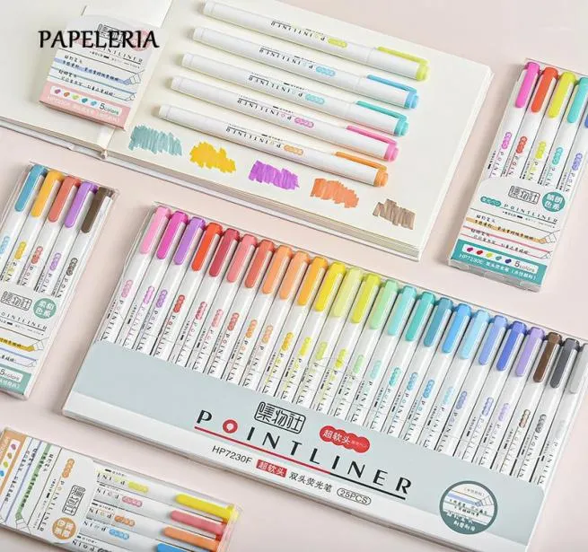 1525pcSset papeterie japonaise Zebra Mildliner Marker fluorescent Double Poldlighter Pens pour les fournitures de peinture scolaire17545391