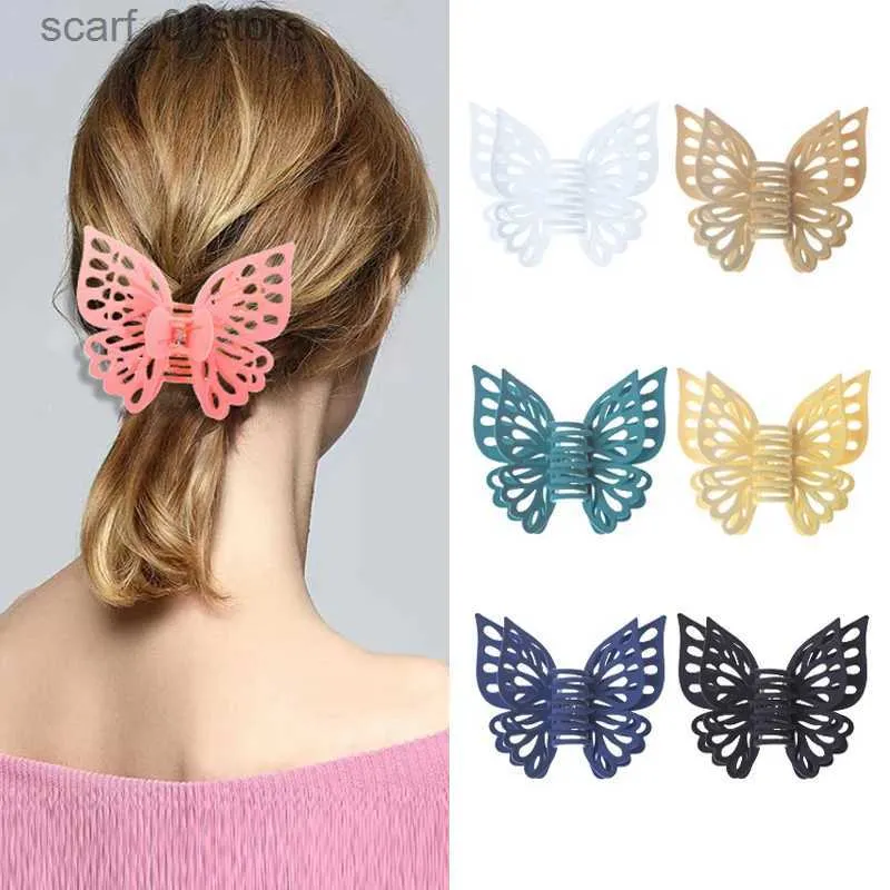 Headwear Hair Accessories Korean Version Female Frosted Double Layer Butterfly Clip Hollowed Out Crab Cl Updo Hair Ponytail Headwear Hair AccessoriesL231214