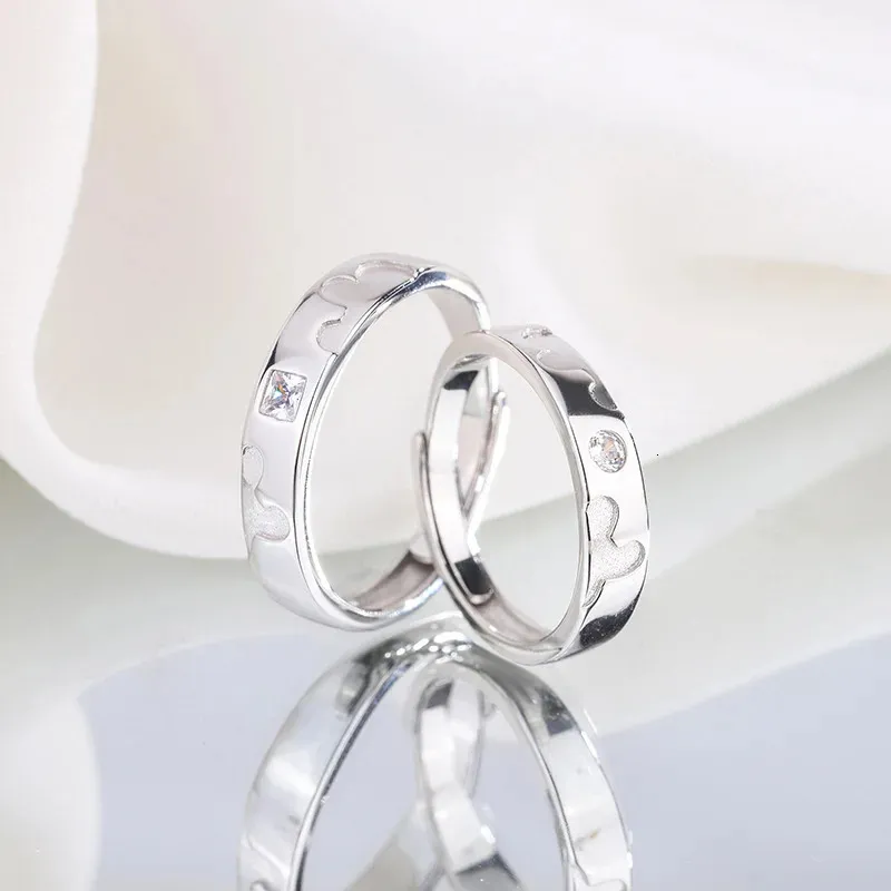 Wedding Rings S925 Sterling Silver Couple Ring A Pair of Male and Female Student Plain Ring Rings for Valentine's Day Gift Handicrafts 231214