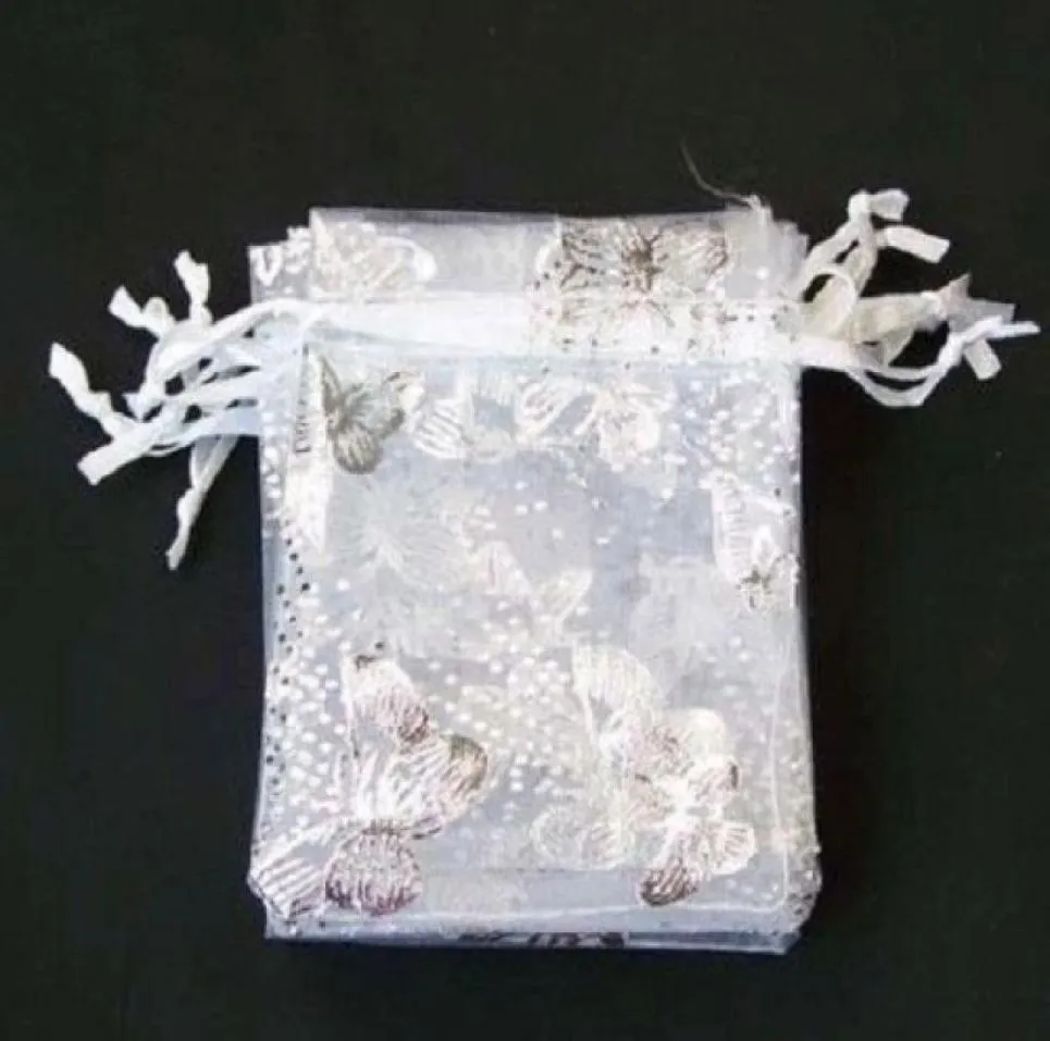 20x30cm 100 st White Farterfly Organza Wedding Jewelery Presentväska 70x90 MM Party Bags Pouches6610048