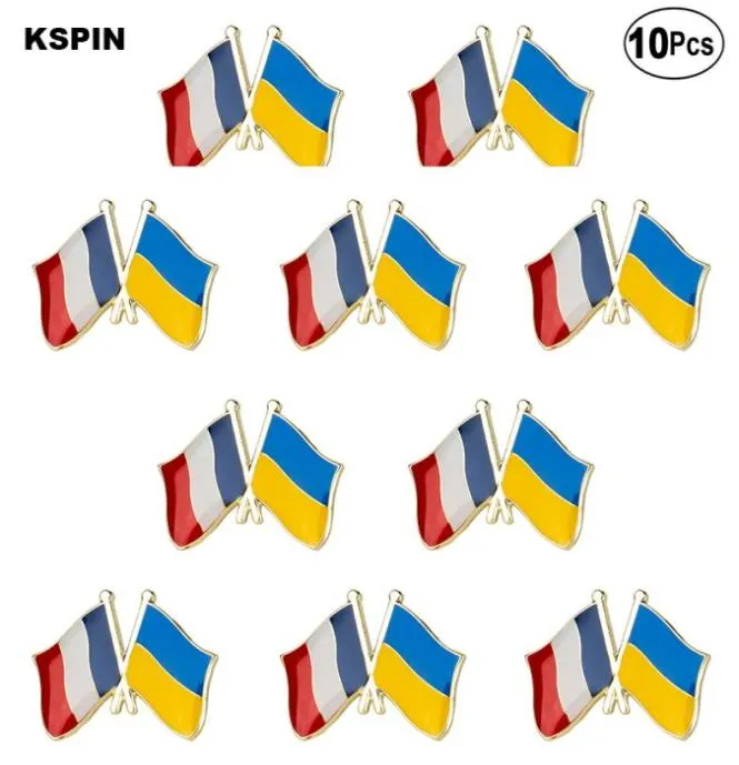 Frankrike och Ukraina Friendship Brosches Lapel Pin Flag Badge Brooch Pins Badges 10st AOT1630091