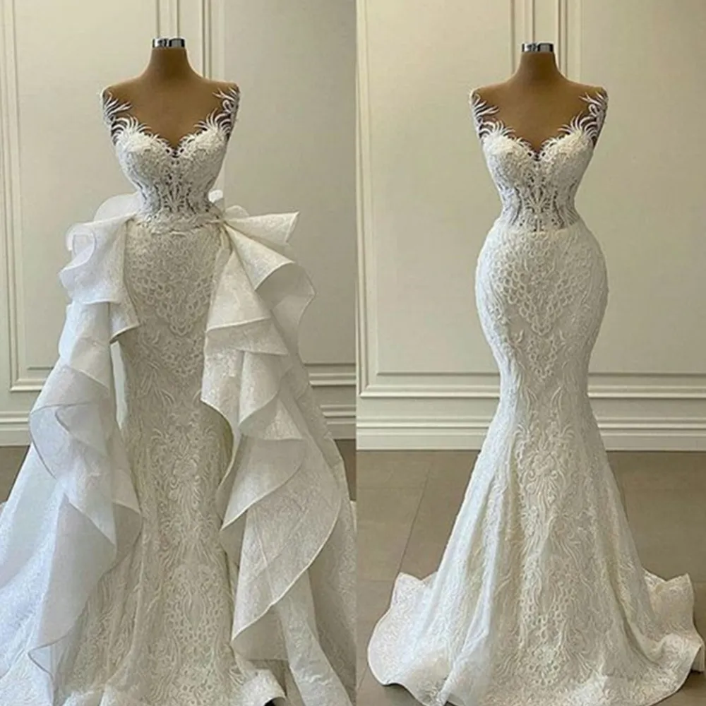 Sequins Mermaid Wedding Dresses 2025 Women's Modern Square Neck Sleeveless Bridal Gowns Satin Tulle Vesidos De Novia Robe De