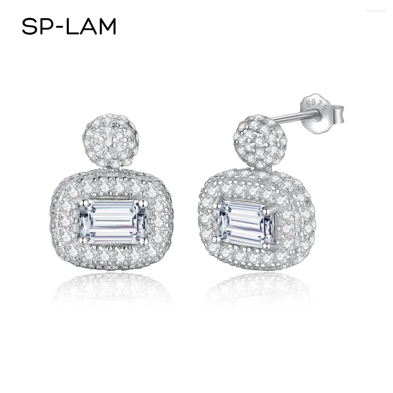 Stud Earrings SP-LAM Luxury Tiny CZ Paved Moissanite Mainstone Fine Jewelry Emerald Cut Vintage Fashion Accessories For Women