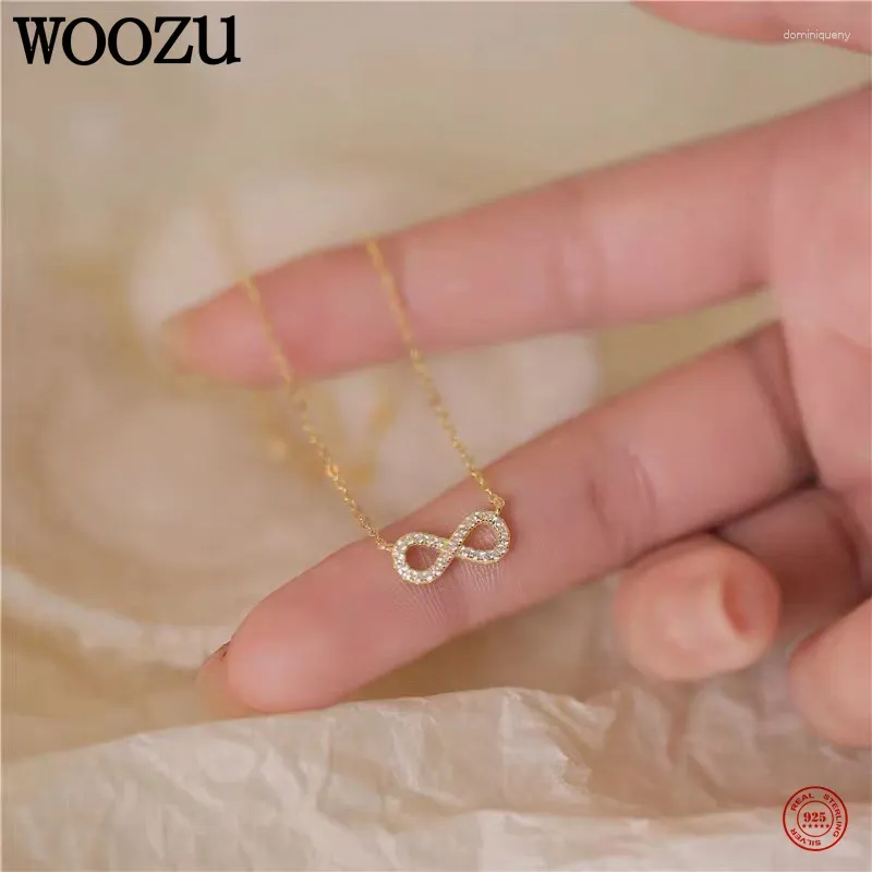 Hängen Woozu 925 Ssterling Silver Shiny Zircon Infinity Pendant Necklace For Women Fashion Korean Party Choker Statement smyckespresent