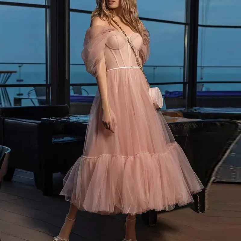 Tea Length Formal Gowns Elegant Dark Pink Prom... From Babynice666, $101.22  | DHgate.Com